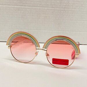 Betsey Johnson Round Gold Over The Rainbow Wire Sunglasses